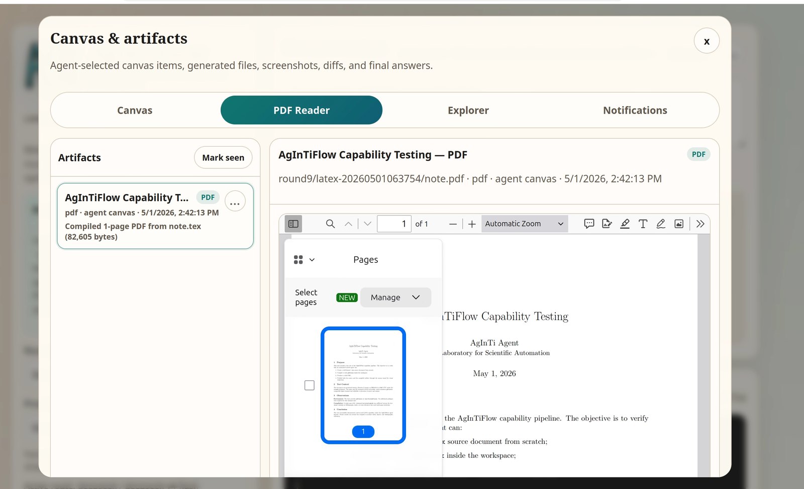 Canvas and PDF artifact view
